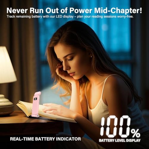 KTEBO Rechargeable Book Light with Clip & Battery Indicator, 9 Luminescence Modes, USB-C Portable 1.6 oz Ultralight Lamp for Night Reading in Bed, Readers - Pink - Image 2