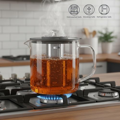 Aquach 68oz Glass Tea Pot with Infuser, Stovetop Safe Borosilicate Teapot - Image 2