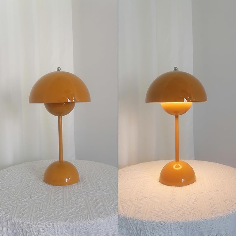 Flower Bud Lamp, Cordless Rechargeable Mushroom Table Lamp, Mustard Yellow - Image 6
