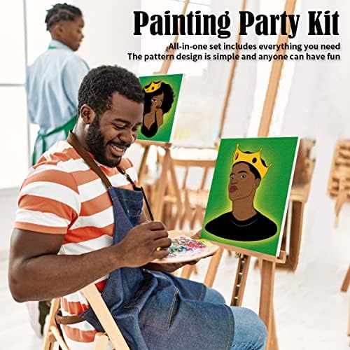 VOCHIC 2 Pack Paint and Sip Kit Pre Drawn Canvas to Paint for Adults Stretched Canvases Painting Party Art Set Couples Date Night Games Afro Queen King 8x10 Inches - Image 4