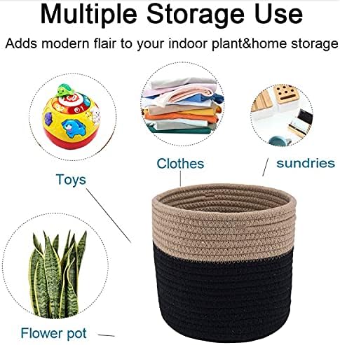 Woven Cotton Rope Plant Basket for 6" Pot H6 3/4" x W6 1/2" Black&Brown - Image 5