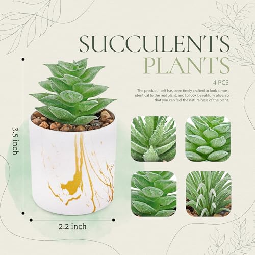 Der Rose 4 Pack Mini Fake Succulents in Pots for Office Desk Accessories - Image 3