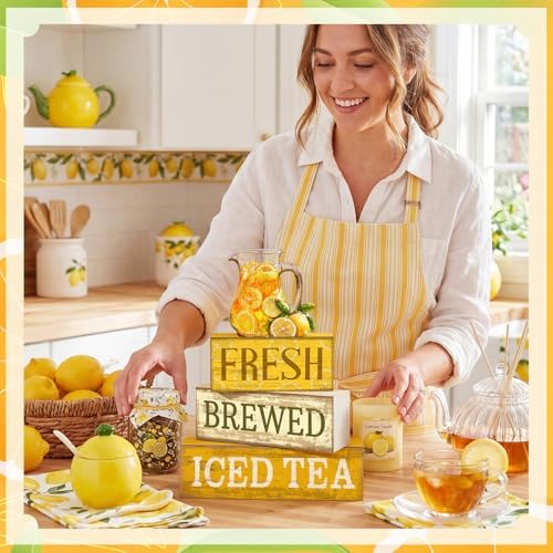 Moucuny 4 Pcs Summer Lemon Table Decorations Iced Tea Tiered Tray Decor - Image 4