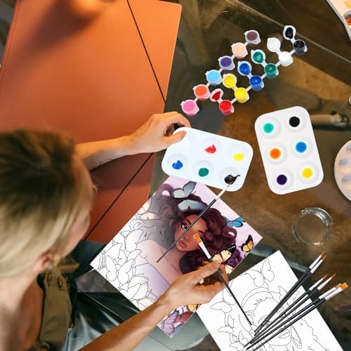 Dinifee 6 Pack Pre Drawn Canvas for Painting Pre Printed Canvas Kit 8 x 10 Inch Stretched Cotton Paint and Sip Set for Adults Couple Party Graduation Summer Date Night(Flower Lady) - Image 6