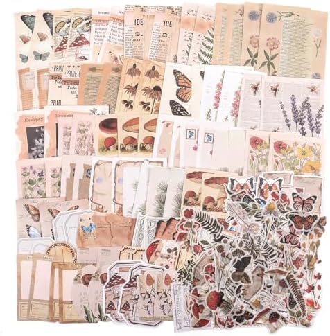 Huoberr Vintage Scrapbook Supplies Pack (200 Pieces) for Junk Journal Bullet Journals Planners Botanical Paper Stickers Craft Kits Aesthetic Cottagecore Collage Album by Huoberr