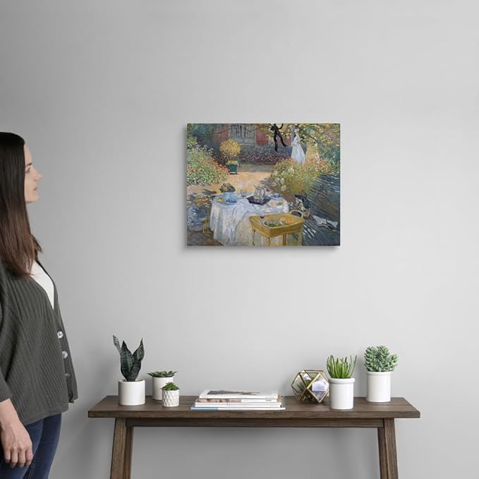 CANVAS ON DEMAND The Luncheon Monet's Garden At Argenteuil, C,1873 Canvas Wall Art Print by Claude Monet, Impressionism, Traditional, Home Decor, Woman Floral, Artwork,20" x16in