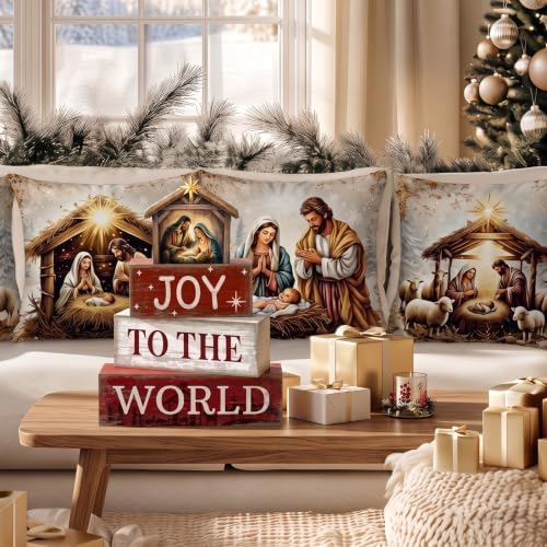 Moucuny 4 Pcs Nativity Christmas Table Decoration for Home Religious Blocks - Image 4