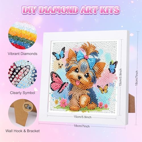 GHHKUD Dog Diamond Art Painting Kits for Adults with Frame, Diamond Art Animals Crafts for Ages 4-6-8-12, Easy to DIY Gem Painting Gifts Home Wall Decor 15x15cm (Beautiful Packages) - Image 2