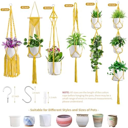 SFENNGPET Macrame Plant Hangers, 6Pack Hanging Planters for Indoor Plants - Image 7