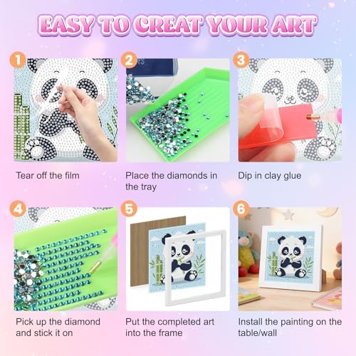 GHHKUD Panda Diamond Art Painting Kits for Adults with Frame, Diamond Art Animals Crafts for Ages 4-6-8-12, Easy to DIY Gem Painting Gifts Home Wall Deco 15x15cm (Beautiful Packages) - Image 6
