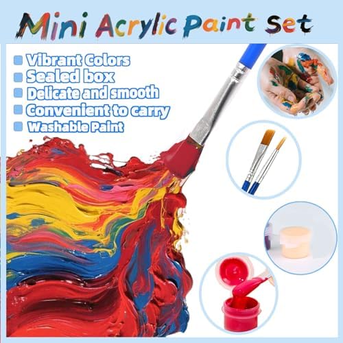 10 Pack Mini Acrylic Paint Set, 12 Colors Washable Paint Strips for Kids & Adults - Includes 20 Brushes (10 Flat + 10 Pointed), kids Paint Kits for Easter Eggs, Birthday, Classroom Party, Art Gifts - Image 3