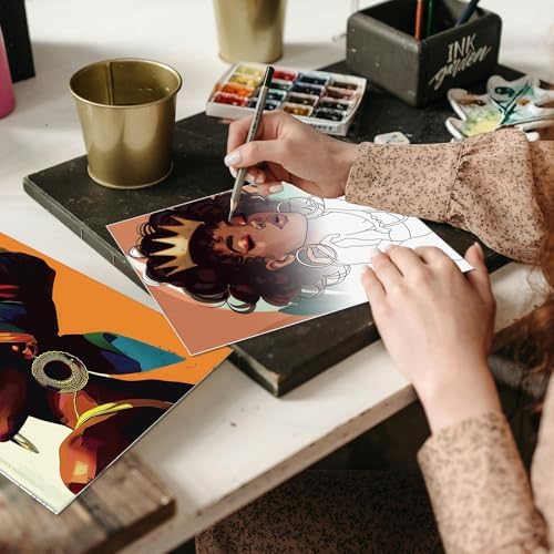 Sherr 24 Pcs Pre Drawn Canvas for Adult, Afro Lady, 8 x 10 Inch - Image 5