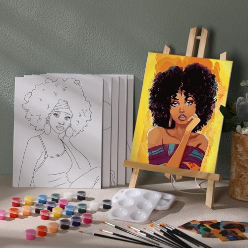 Dinifee 6 Pack Pre Drawn Canvas for Painting Pre Printed Canvas Kit 8 x 10 Inch Stretched Cotton Paint and Sip Set for Adults Couple Party Graduation Summer Date Night(Elegant Lady) - Image 2