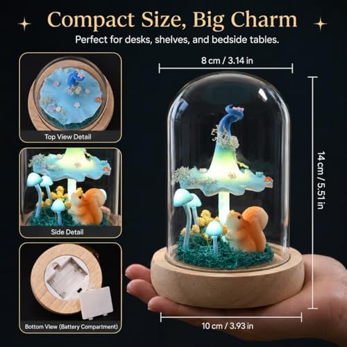 QUELIEN Mushroom Lamp,Mothers Day Mom Gifts for Mom,Light Up Mushroom in Glass Dome,Birthday Party Decorations,Ideal Birthday Gift,GirlfriendGift - Image 4