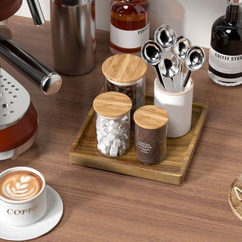 WEENSON Square Acacia Wood Bathroom Vanity Tray for Soap Dispenser, Toiletries, Makeup, Perfume, Decor, Kitchen Tray for Counter Salt Spice, Toilet Tank Tray for Candle, Nightstand 7.9"x7.9" - Image 6