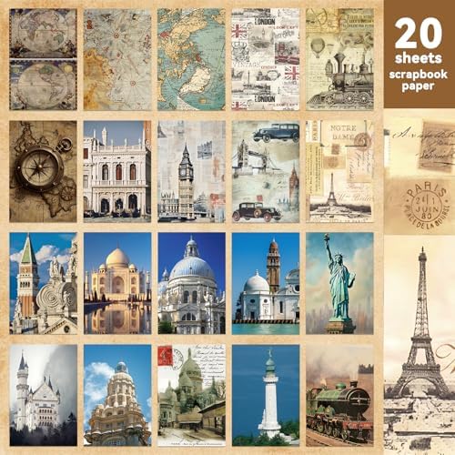 52 Sheets World Travel Stickers & Scrapbook Paper Set - Vintage Travel Themed for Scrapbooking Journaling Junk Journal Planner - Retro Adventure Stickers for DIY Crafts - Image 4