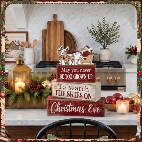 Moucuny 4 Pcs Christmas Table Decorations for Home Wooden Santa Sleigh Sign - Image 6