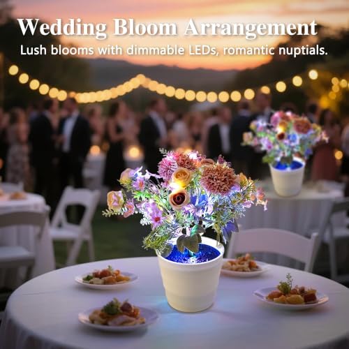 Artificial Pink Flower Night Light Bedroom Wedding Party Coffee Decor - Image 4