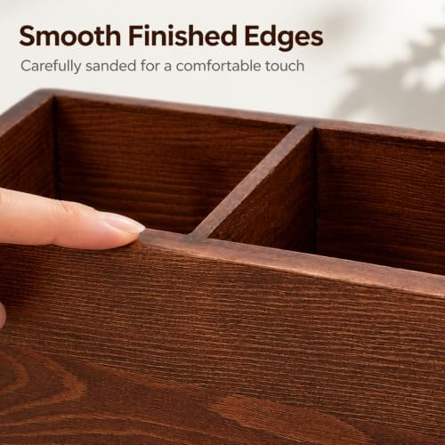 Wooden Pen Holder for Desk, Double‑Slot Walnut Finish Pencil Organizer - Image 4