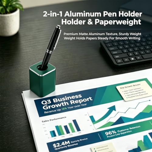 Pen Stand for Desk, 2-in-1 Single Pen Holder & Paperweight, Green - Image 2