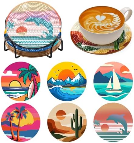 Zynlio Sunset Diamond Paintings Coasters Kits Set with Holder,Diamond Art, DIY Diamond Crafts Coasters for Adults, Diamond Art Painting Kits for Women, Beginners, Diamond Craft Supplies by Unknown