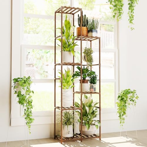 Bamworld Plant Stand Indoor Outdoor 7 Tier Tall Large Wood Plant Shelf by Bamworld