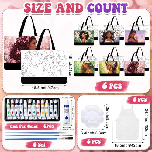 Geetery 30 Pcs Paint and Sip Canvas Bags Pre Drawn Kit, Afro Queen - Image 4