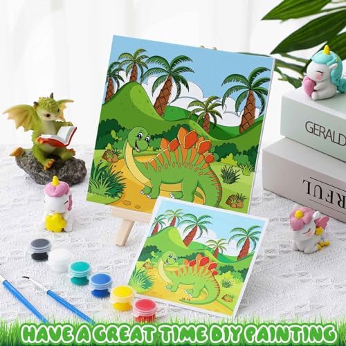 Tenceur 12 Sets Pre Drawn Canvas to Paint Adult Stretched Coloring Painting Canvas Panels with Design Easel and Brushes for Party Supplies Beginner Favor(Dinosaur) - Image 4