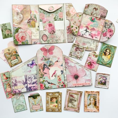 ZHIJIANHZ Junk Journal Kit Pink Romantic Ephemera Set for Scrapbooking - Image 2
