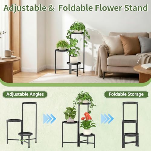 LASZOLA Plant Stand Indoor with 10 Inch Large Metal Tray, 3 Tier Black - Image 5