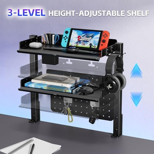 Metal Clamp On Desk Shelf,Storage Shelves with Pegboard and Pencil Holder - Image 5