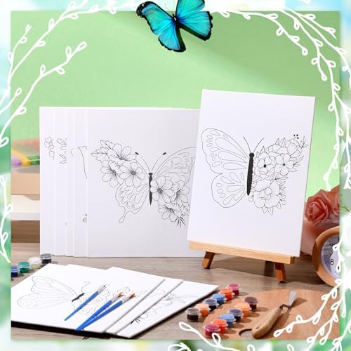 Affrolling 12 Pcs Pre Drawn Canvas for Painting for Adults 8 x 8 Inch Canvas Painting Kits Stretched with Drawing Ready to Paint Beginner Artists Date Night Party Supplies(Butterfly) - Image 4