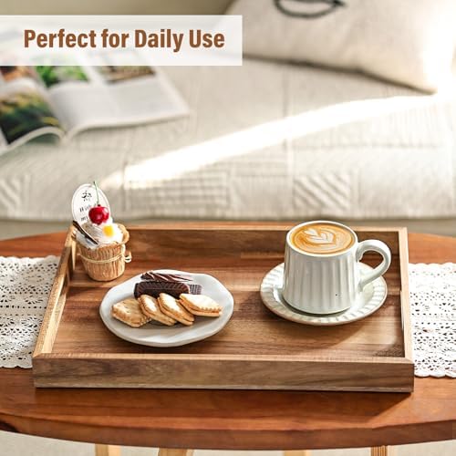Wood Serving Tray with Handles, 16.9 Inch Coffee Table Tray - Image 5