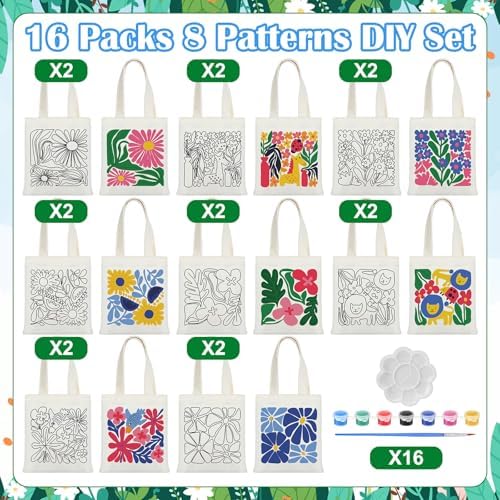 Aliceset 16 Pcs Color Your Own Bag Tote Bag Painting - Image 3