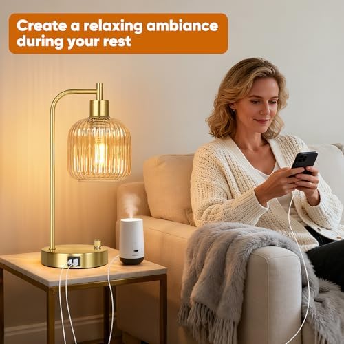 Champagne Glass Table Lamps Set of 2, Dimmable Bedside Lamps for Bedroom - Image 5