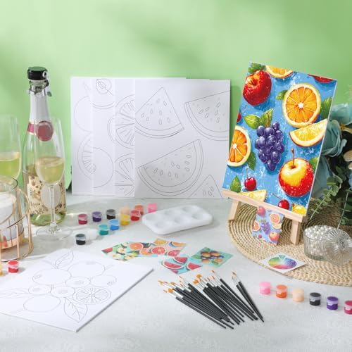Dinifee 6 Pack Pre Drawn Canvas 8x10 Paint Kit for Adults, Colorful Fruit - Image 2