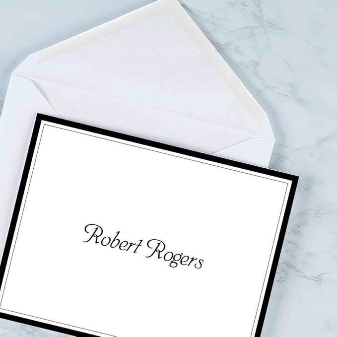 Black Rule Personalized Note Cards - 24 Cards with White Envelopes, 4¼ x 5½ Inch Size, Blank Stationery, Add Names or Text, For Thank You Notes, Invitations, & Announcements