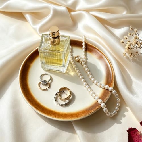 Ceramic Jewelry Tray Decorative Vanity Tray Candle Dish (Cappuccino White) - Image 2