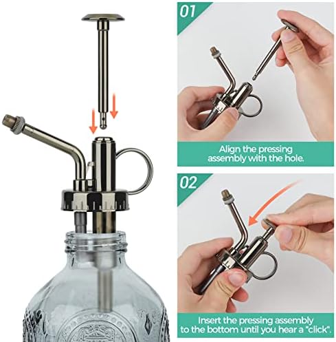 T4U Glass Plant Mister 200ML, Vintage Spray Bottle with Top Pump Fine Mist Garden Flower Sprayer Small Decorative Spritzer Watering Can Gift for Indoor Outdoor Succulent House Plant (Grey) - Image 3