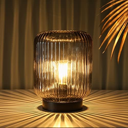 LUSHARBOR Battery Operated Lamp, Cordless Table Lamps for Home Decor, Battery Powered Nightlight with LED Bulb, Decorative Glass Beside Lamp for Bedroom Living Room-Grey - Image 6
