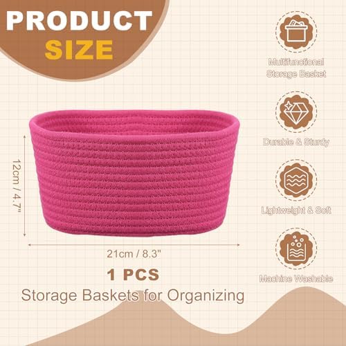 uxcell Small Woven Basket, 8.3x5.9x4.7 Inch Rectangular Rope Basket Decorative Gift Chest Box Cute Mini Woven Storage for Organizing Shelf Storage Bedroom Home Decor, Rose Pink - Image 2