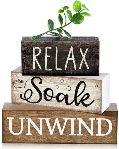 Moucuny 4 Pcs Bathroom Shelf Decor Sign Farmhouse Wooden Bathroom Decor by Moucuny