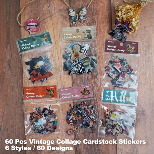 60 Pcs Vintage Collage Cardstock Stickers for Scrapbooking - Image 2