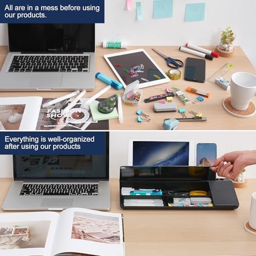 Small Glass Desktop Whiteboard Dry-Erase-Board - Computer Keyboard Stand with Wireless Charger White Board Surface Pad with Drawer, Desk Organizers with Accessories for Office, Home, School Supplies - Image 3