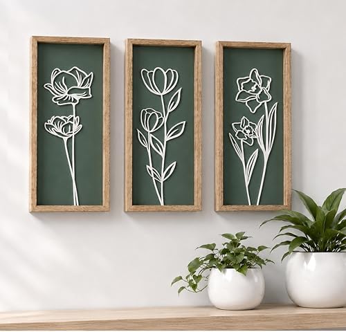 Tide and Tales 3d Green Wall Art, Wooden Botanical Wall Decor, Set of 3 by TideandTales