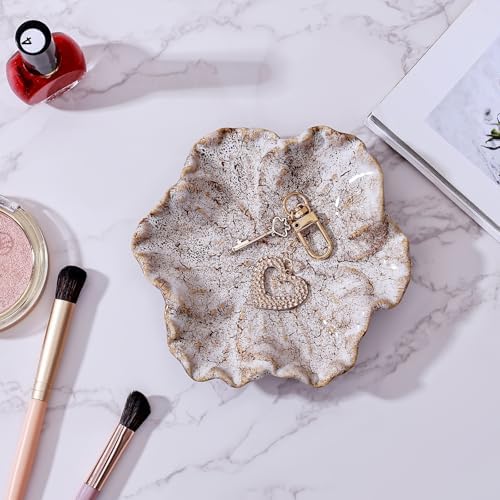 Ceramic Jewelry Dish - Petal Shaped Ring Holder & Key Bowl, Handcrafted Decorative Bowl for Vanity, Dresser, or Entryway, Cute Room Decor & Unique Gift for Women (Kiln Turning White) - Image 7