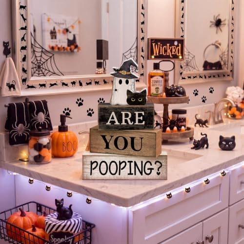 Moucuny 4 Pcs Halloween Bathroom Decor Sign Funny “are You Pooping? ” Decor - Image 4