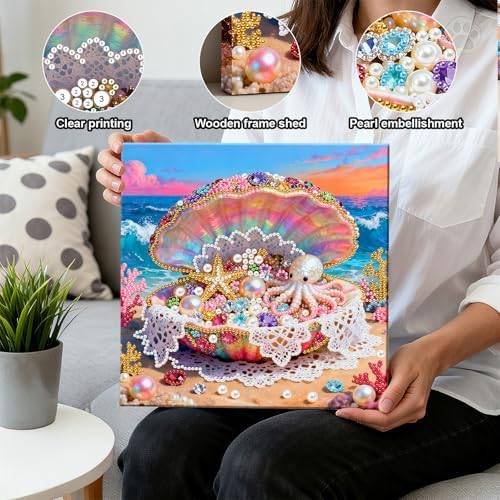 LQCrafK DIY Pearl Art Painting Handcraft Kit for Adults Beginners, Healing Stress-Relieving Home Wall Creative Design Decoration, Framed Painting with Tools-Shell - Image 5