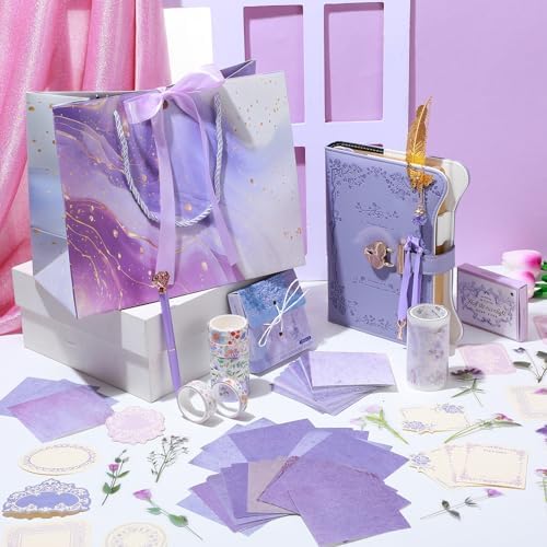Janlaugh DIY Journal Diary with Lock Pack Scrapbook Kit, Purple, Bright - Image 2