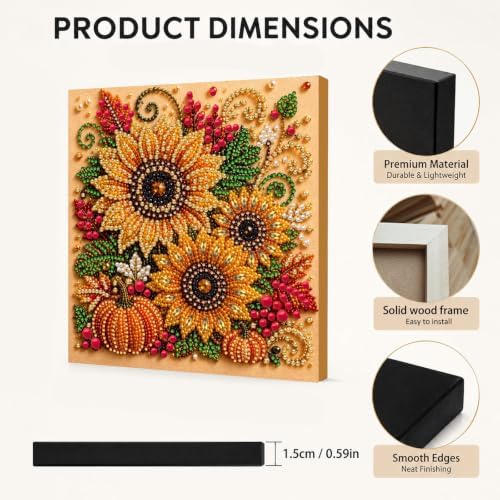DIY Pearl Painting Kit for Adults, Autumn Sunflowers Fall Art with Wood Frame, 20x20cm Self-Adhesive Pearl Diamond Craft, Autumn Wall Decor Gift for Women, Beginners Relaxing Hobby Kit - Image 6